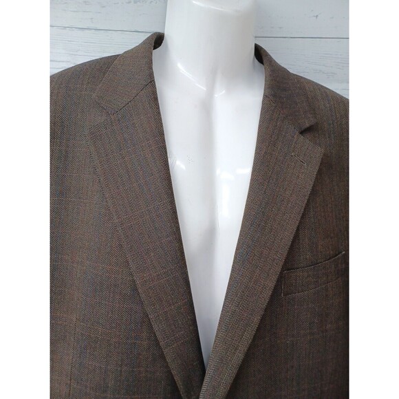 Izod Mens Brown Herrigbone Wool Blazer Sport Coat 46L 2 Buttons - Picture 2 of 10